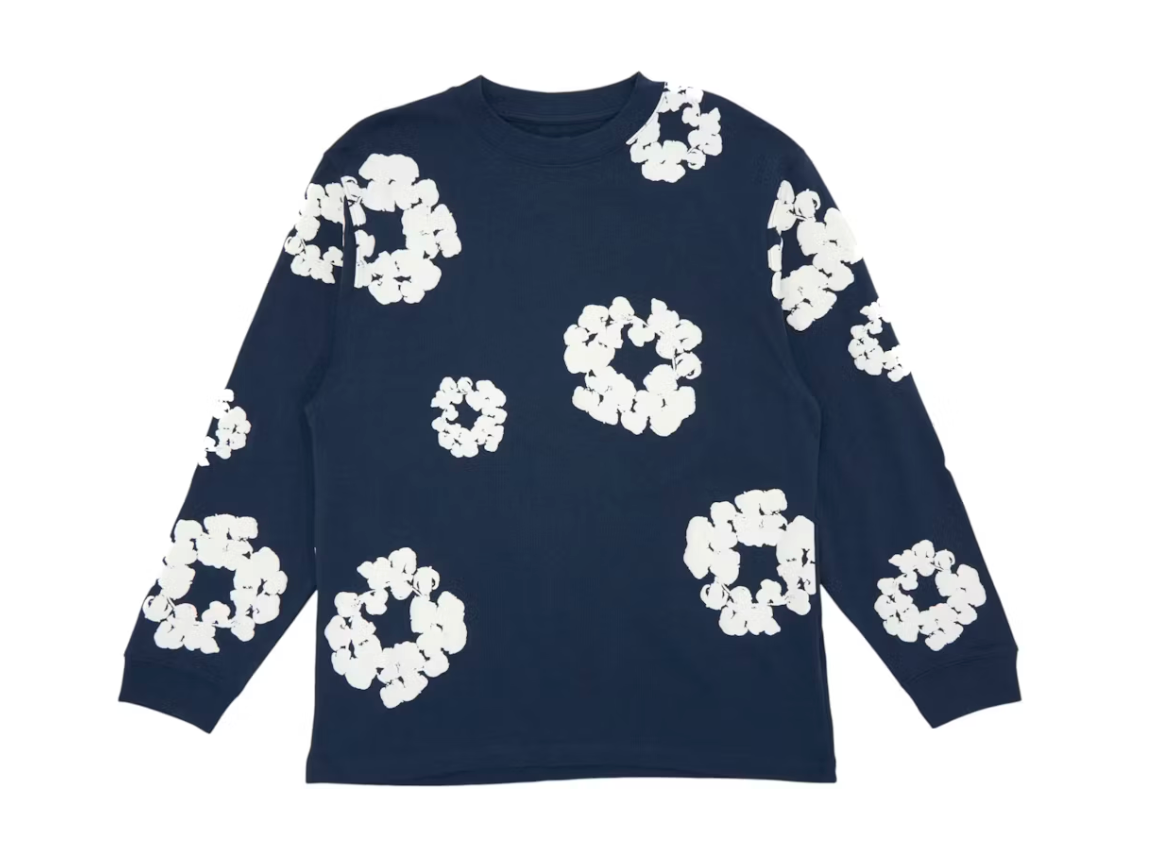 Denim Tears Long Sleeve Cotton Wreath T-shirt Navy